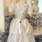 White Puff Sleeve Waist-Cinched Fitted Vintage Elegant Long Romantic Dress, Wedding Gown gh7493