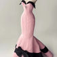 Light Pink Strapless Waist-Cinched Bodycon Mermaid Skirt Evening Dress, Fairy Gown, Romantic Gown gh7459
