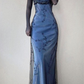 ✨Girlhomeshops-Dusty Blue Beaded Floral Embroidered Mermaid Formal Prom Gown gh10248