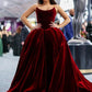 Burgunderrotes, stilvolles, elegantes, langes Ballkleid-Abendkleid aus Samt gh3041