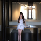 Women Romantic White Off Shoulder Homecoming Dress 3D Rose Ruffled Flowy Short Party Dress gh9417