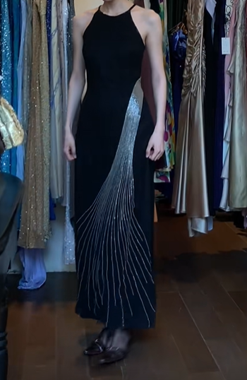Black Halter Long Formal Gown Slim Fit Radiating Beaded Sequin Evening Dress gh9634