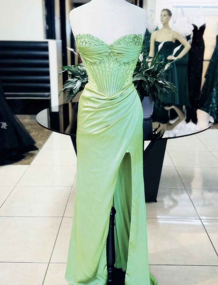 Pink/green/blue Gorgeous Shiny Exquisite Beaded Long Slit Elegant Sexy Prom Dress Evening Dress Party Dress gh3231