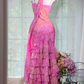 Pink Tie Dye Spaghetti Strap Mermaid Prom Dress, Ruffled Slit Skirt with Rhinestones, Matching Chiffon Shawl Evening Gown gh9499