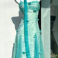 Lake Blue Spaghetti Straps Waist-Cinched Fitted Elegant Evening Dress, Fairy Gown, Romantic Gown gh7437