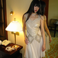 Light Apricot V-Neck Sequin Vintage Elegant Prom Gown, Evening Party Dress gh8360