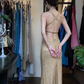 Gold Spaghetti Strap Long Formal Gown Allover Beaded High Slit Evening Dress gh9647