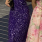 Robe de soirée longue à paillettes, violette, brillante, élégante, à bretelles spaghetti, robe de bal, gh3788