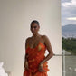 Robe de soirée élégante à bretelles spaghetti et à volants en mousseline de soie, robe de soirée, robe d'invité de mariage, orange, gh3318