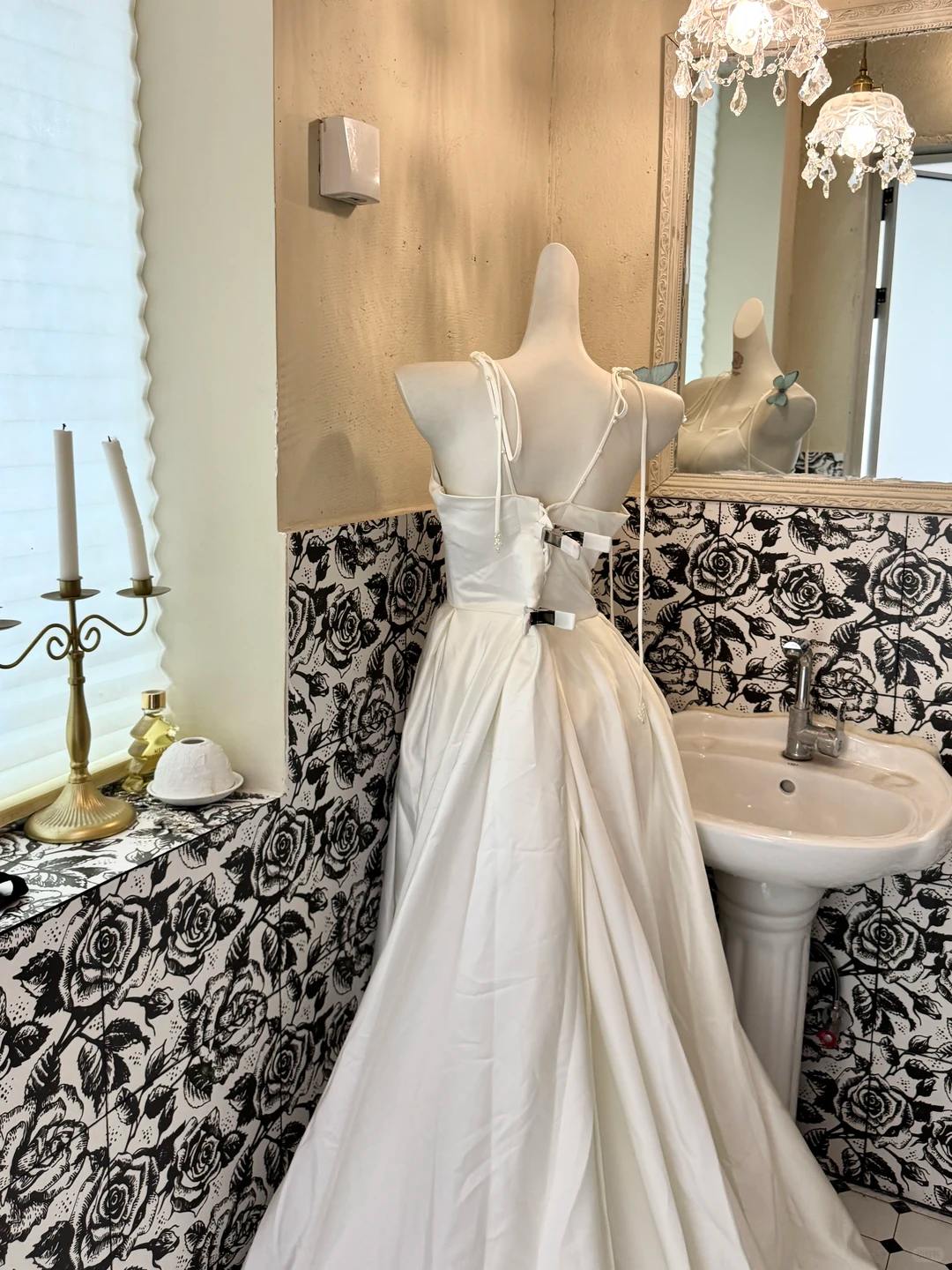 White Spaghetti Strap Waist-Cinched Fitted Full Flared Long Romantic Dress, Wedding Gown gh7546