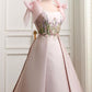 Wunderschönes, exquisites, florales langes Satin-Abendkleid mit Blumenmuster in Rosa, gh3147