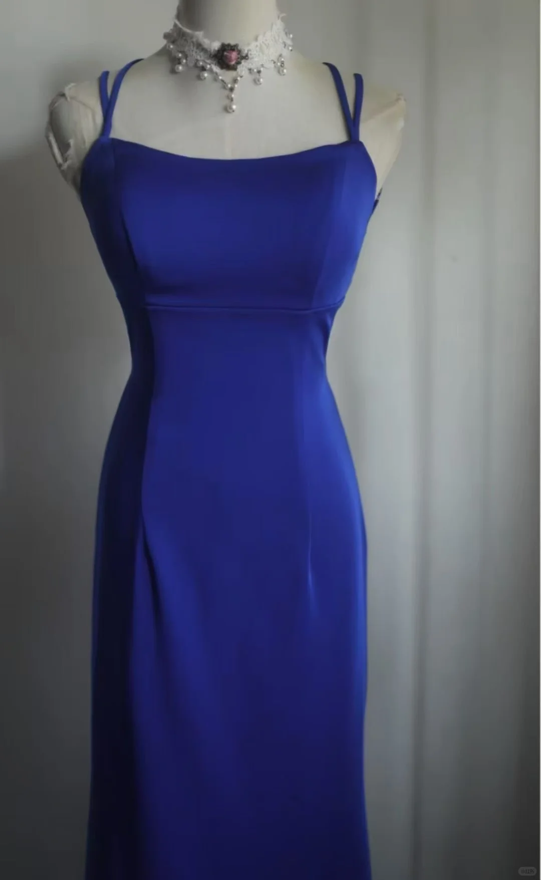 Royal Blue Double Spaghetti Strap Mermaid Evening Gown, Square Neck Satin Fitted Long Formal Prom Dress gh9120