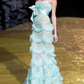 ✨Girlhomeshops-Strapless Mint Green Tiered Tulle Mermaid Prom Gown gh10202