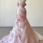 Wunderschönes, exquisites, florales, langes, plissiertes Tüllkleid mit bodenlanger Schleppe, Ballkleid, Abendkleid, Hochzeitskleid, gh3271