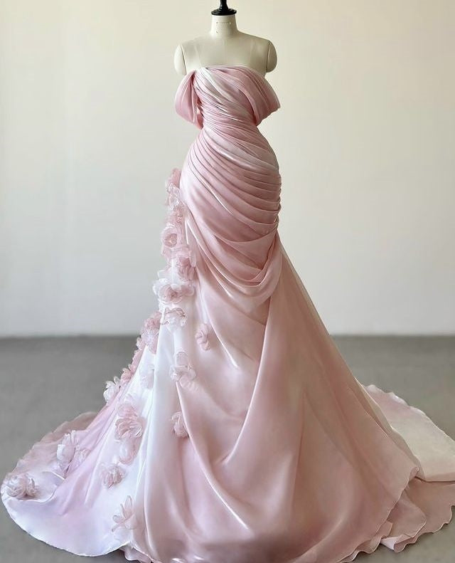 Wunderschönes, exquisites, florales, langes, plissiertes Tüllkleid mit bodenlanger Schleppe, Ballkleid, Abendkleid, Hochzeitskleid, gh3271