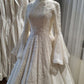 Robe de bal longue en dentelle à col montant et manches cloche, style palais vintage | Robe de bal maxi en tulle et sequins pour mariage, soirée de fiançailles ou banquet gh6412
