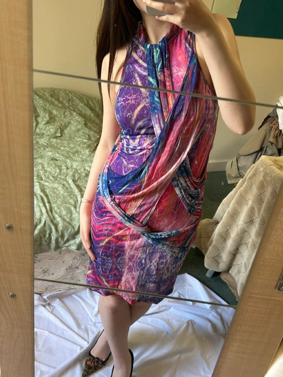 Sexy Blue Pink Vintage Pattern Sleeveless Fitted Waist Short Prom & Evening Party Dress gh8471