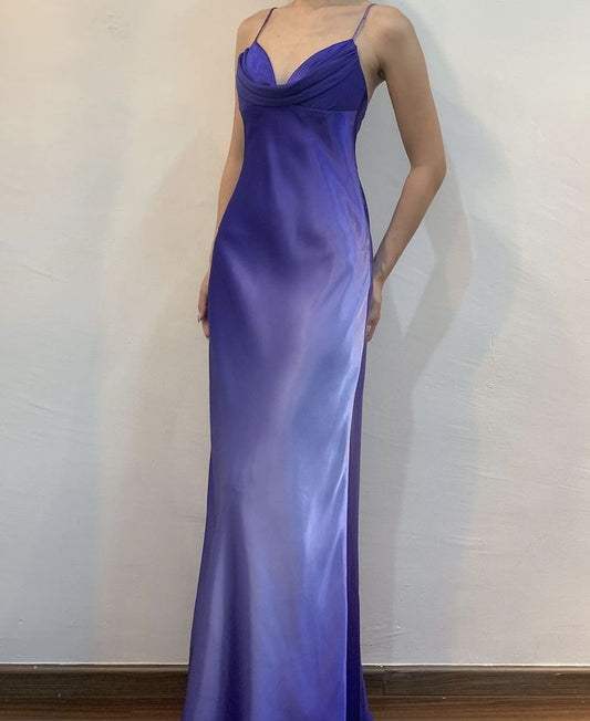 Lila Farbverlauf Spaghettiträger Einfaches Tüll Ballkleid Abendkleid Partykleid gh3220