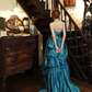 Peacock Blue Strapless Corset Ball Gown Shimmer Full Skirt Long Prom Dress gh9864