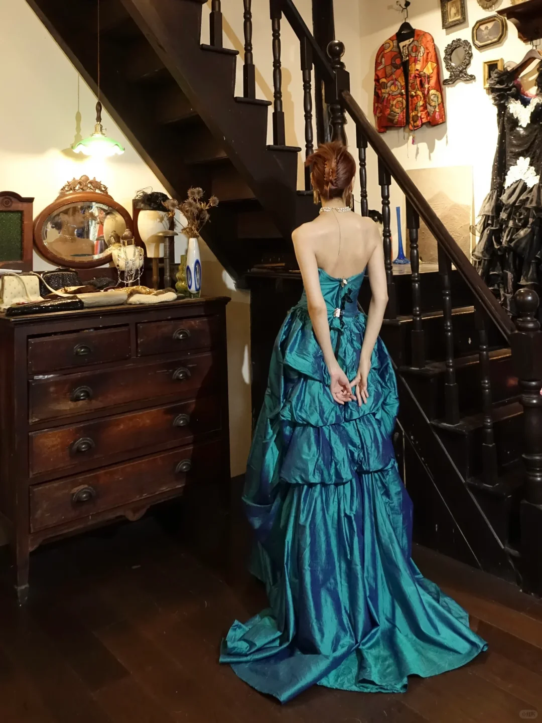 Peacock Blue Strapless Corset Ball Gown Shimmer Full Skirt Long Prom Dress gh9864