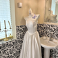 Ivory Strapless Long Romantic Dress with Cinched Waist and Full Flared Skirt, Wedding Gown gh7774
