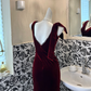 Burgundy V-Neck Waist-Cinched Mermaid Sexy Long Romantic Dress, Wedding Gown gh7605