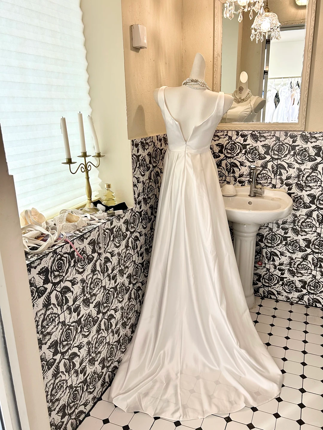 White Satin Spaghetti Strap Waist-Cinched Figure-Flattering Long Classic Elegant Romantic Dress, Wedding Gown gh7733