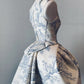 Girlhomeshops-Blue floral satin halter midi homecoming dress birthday party dress prom dress gh5395