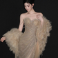 Light Gold Strapless Sequin Waist-Cinched Fitted Long Elegant Evening Dress, Fairy Gown, Romantic Gown gh7373