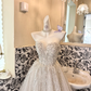 Ivory Strapless Gown with Rhinestones, Cinched Waist, Full Flared Skirt, Long Romantic Dress, Wedding Gown gh7777