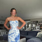 Robe de soirée longue et élégante à fleurs, bleue, coupe ajustée, robe de soirée, robe de demoiselle d'honneur, robe de soirée, robe d'invité de mariage, gh3314
