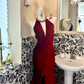 Burgundy Halter Waist-Cinched Slim Fit Mermaid Sexy Long Romantic Dress, Wedding Gown gh7619