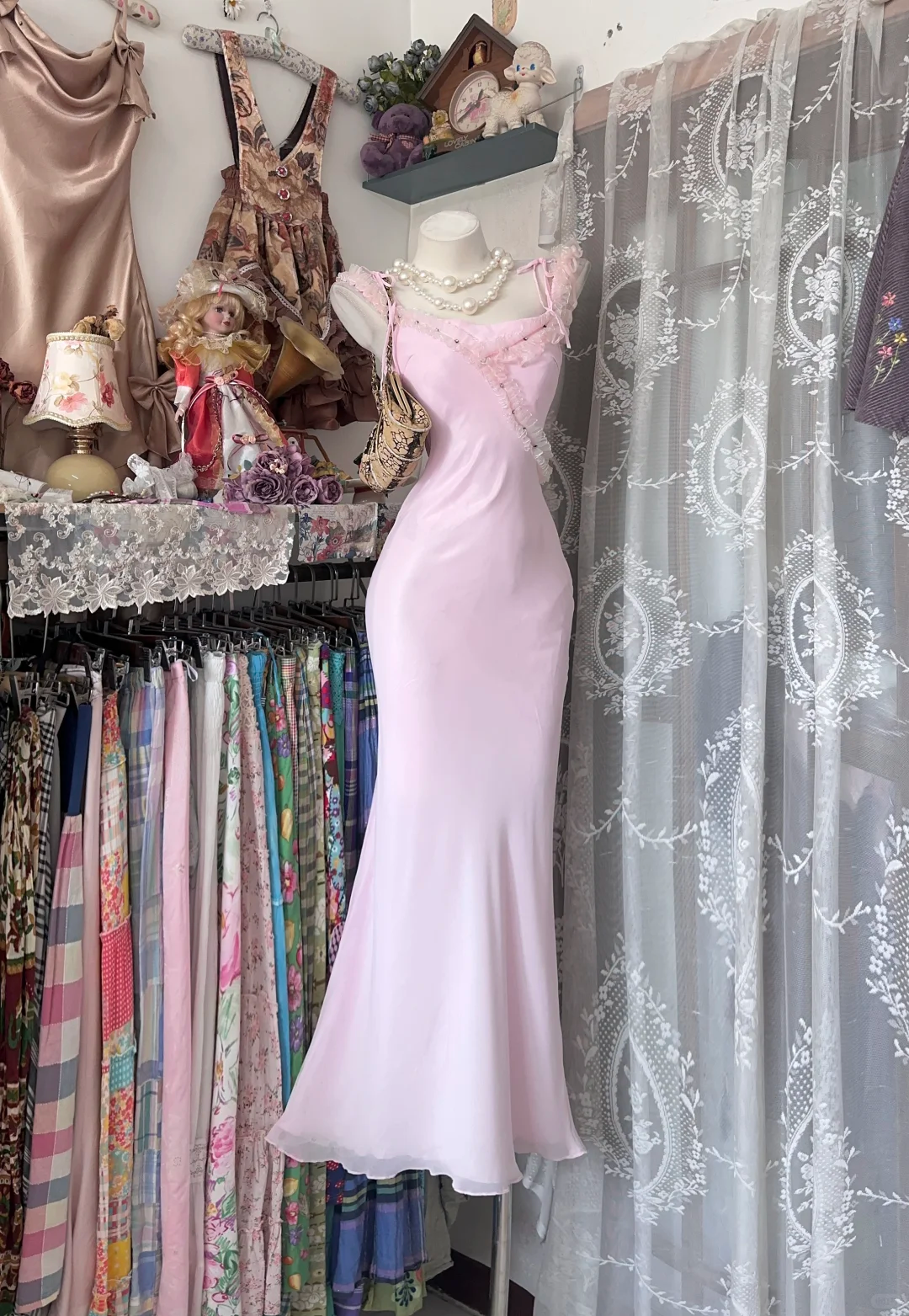 Sexy Vintage Blush Pink Spaghetti Strap Fitted Waist Slim Bodycon Prom & Evening Party Dress gh8487