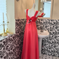 Pink Spaghetti Strap High Waist Silver Embellished Sexy Elegant Romantic Dress, Wedding Gown gh7585
