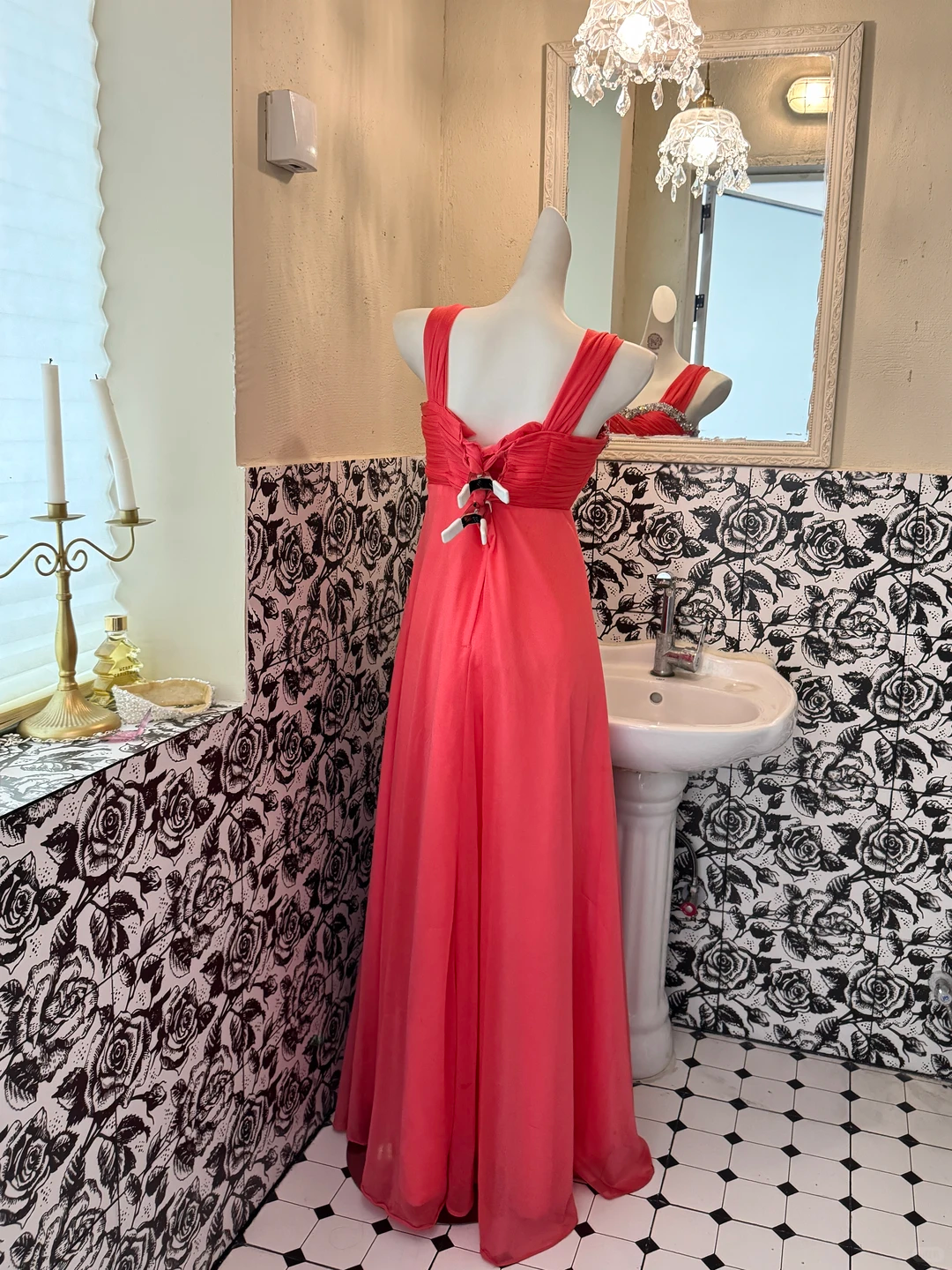 Pink Spaghetti Strap High Waist Silver Embellished Sexy Elegant Romantic Dress, Wedding Gown gh7585