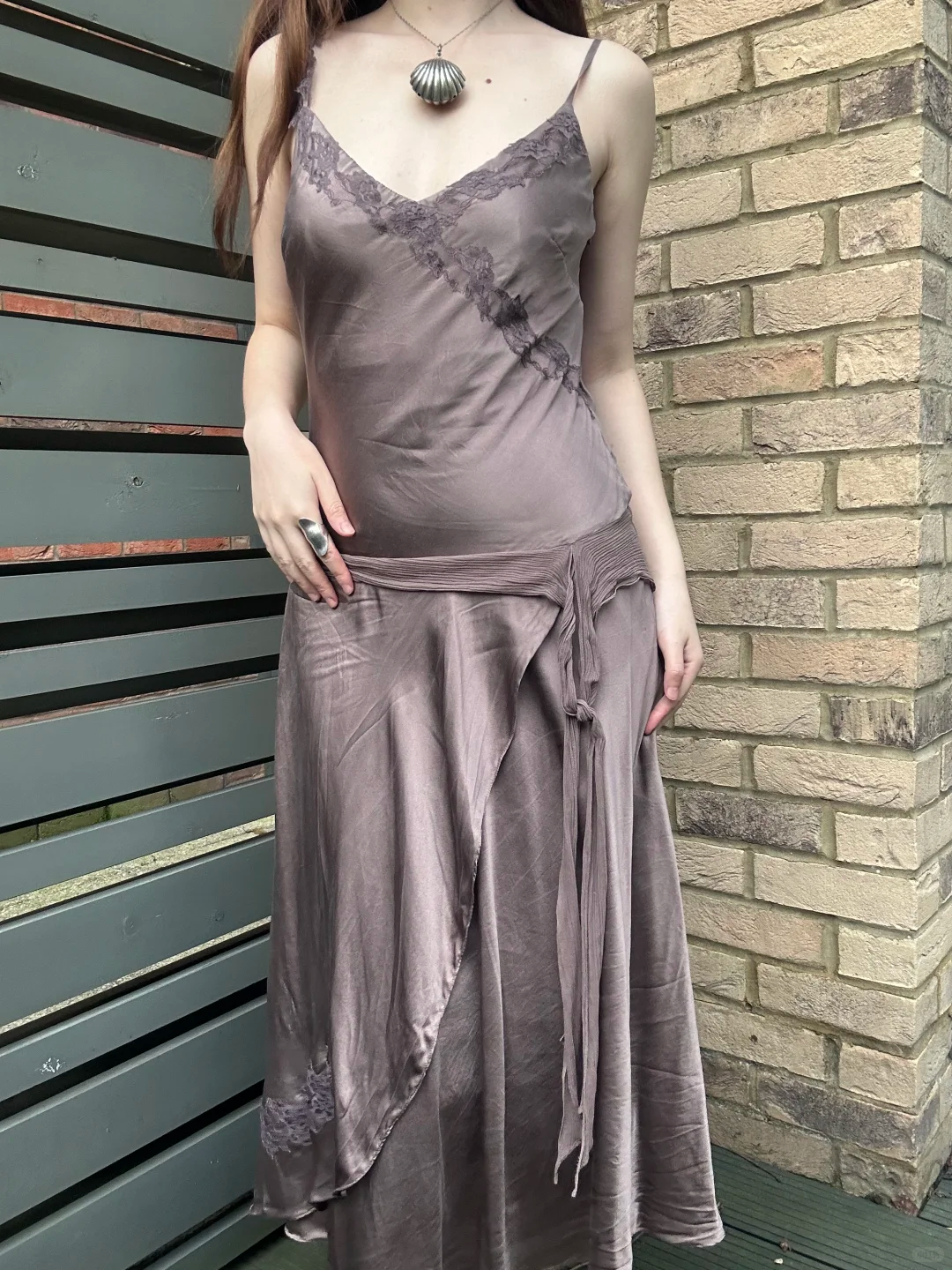 Dusty Taupe Vintage Luxury Satin Spaghetti Strap Fitted Waist Prom & Evening Party Dress gh8440