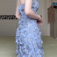 Charming Dusty Blue Halter Neck Short Homecoming Dress Sleeveless Cold‑Shoulder 3D Fabric Floral Appliques Rhinestone Detail Fitted A‑Line Mini Cocktail Gown for Prom Birthday Party Photoshoot gh8955