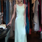 Sleeveless Round Neck Mint Green Satin Evening Gown Minimalist Flowy Long Prom Dress gh9695