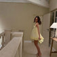 Girlhomeshops - Robe de soirée courte en mousseline de soie jaune, tenue d'anniversaire, gh5288