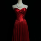 Strapless Bright Red Prom Dress Twisted Sweetheart Neckline Metallic Pleated Formal Gown with Train gh9544