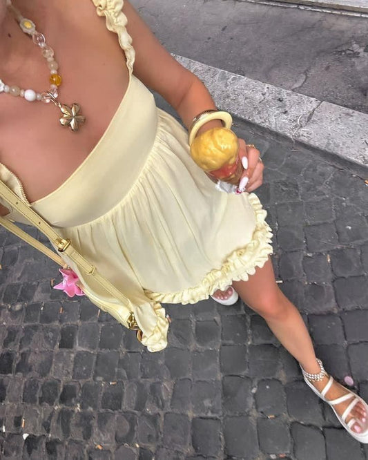 Girlhomeshops - Robe de soirée courte en mousseline de soie jaune, tenue d'anniversaire, gh5288