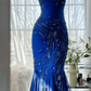 Sapphire Blue Spaghetti Straps Waist-Cinched Bodycon Sexy Evening Dress, Fairy Gown, Romantic Gown gh7454