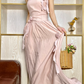 Dusty‑Pink Vintage Strapless Maxi Gown, Bandeau Tube Top, 3D Fabric Rose & Ribbon Appliqués, Gathered Waist, Voluminous A‑Line Pleated Maxi Skirt With Pockets, Manor‑Style Prom Photoshoot Elopement Wedding Dress gh8861