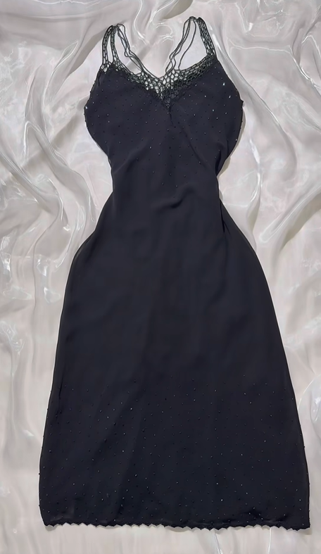Vintage Black Spaghetti Strap Prom & Evening Party Dress, Fitted Waist Slim Silhouette gh8584