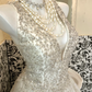 Ivory V-Neck Sexy Silver Beaded Waist-Cinched Luxury Voluminous Skirt Romantic Dress, Wedding Gown gh7618