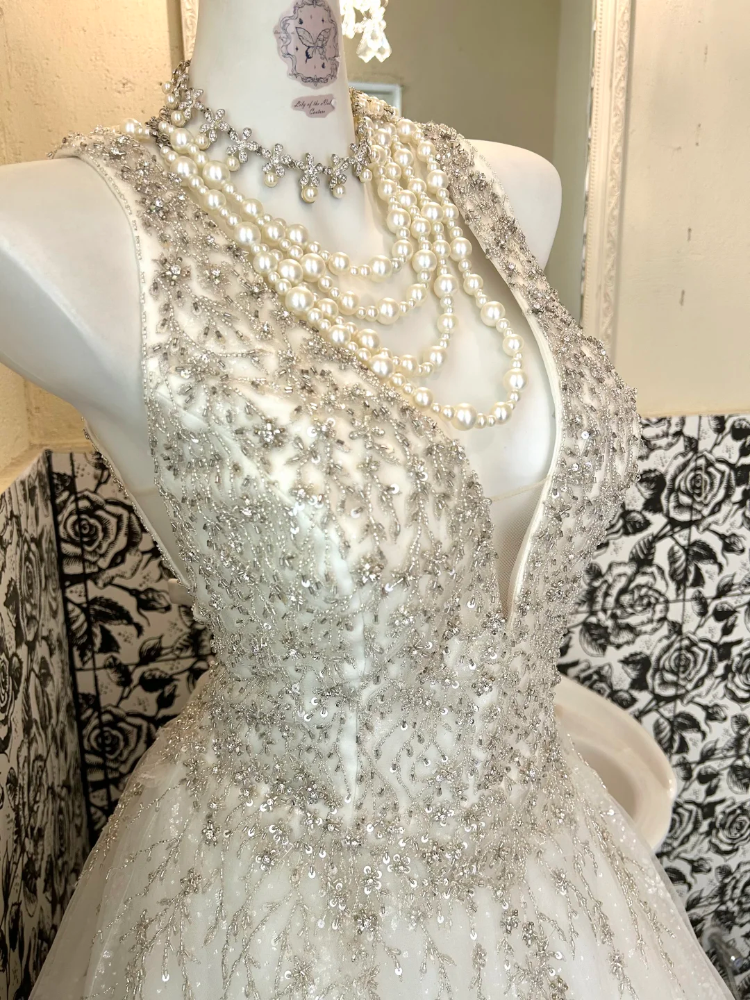 Ivory V-Neck Sexy Silver Beaded Waist-Cinched Luxury Voluminous Skirt Romantic Dress, Wedding Gown gh7618
