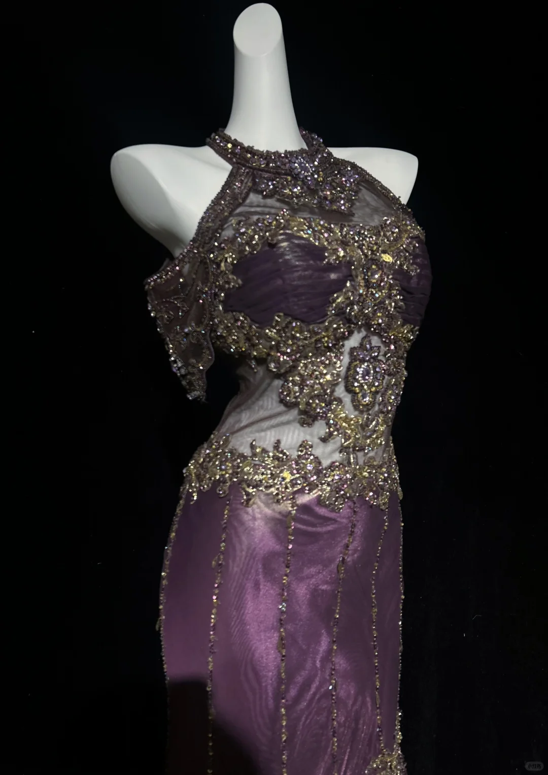 ✨Girlhomeshops-Halter Purple Beaded Mermaid Evening Gown, Sheer Mesh Formal Dress gh10277