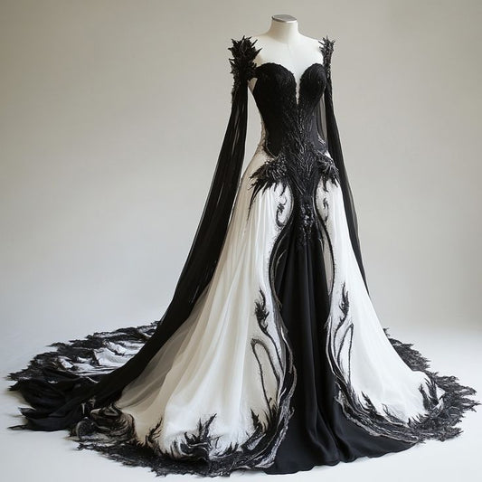 Schwarz weiß wunderschöne retro mode elegante exquisite perlen lange prinzessin tüll ballkleid abendkleid brautkleid gh3446