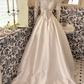 Ivory Long Sleeve Sheer Rhinestone Cinched Waist Full Flared Skirt Long Premium Vintage Romantic Dress, Wedding Gown gh7788