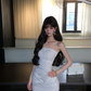 Women Elegant White Strapless Homecoming Dress Ruched Twist Front Bodycon Short Party Dress gh9424